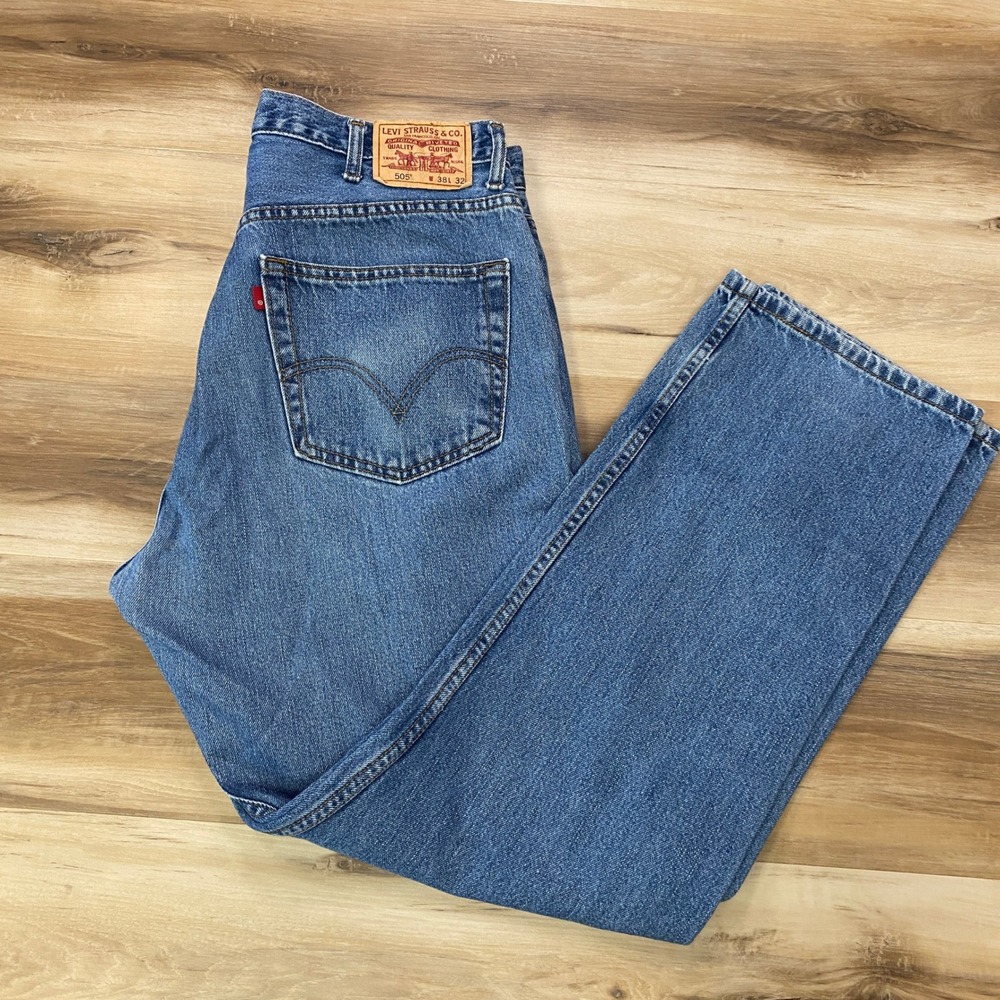 Levi's 505 Regular Fit Jeans 38x32 Denim Straight Leg Blue